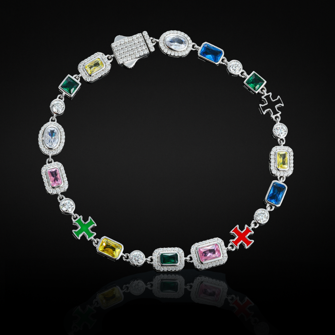 MOISSANITE CROSS & GEMSTONES BRACELET