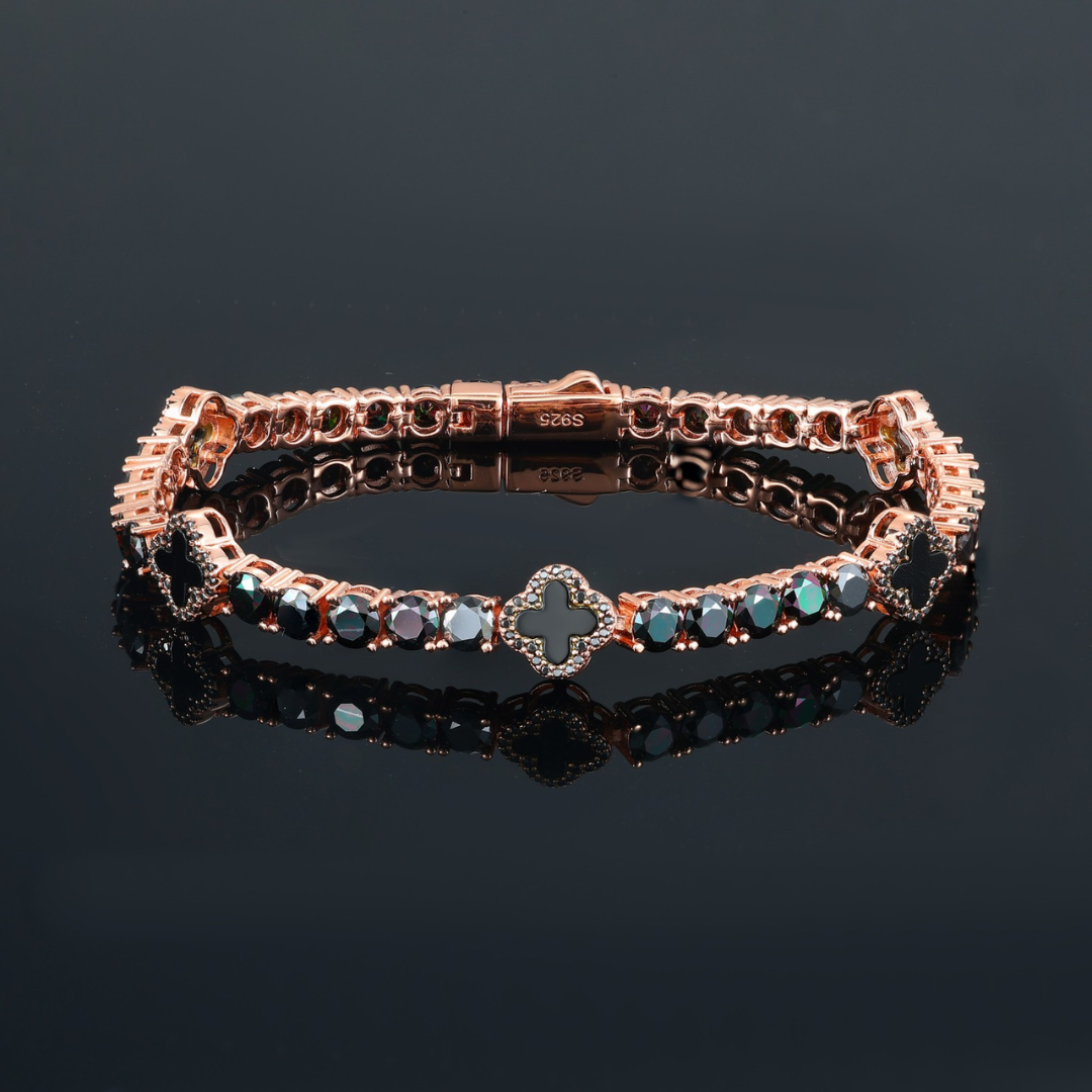 BLACK MOISSANITE CLOVER BRACELET - ROSE GOLD