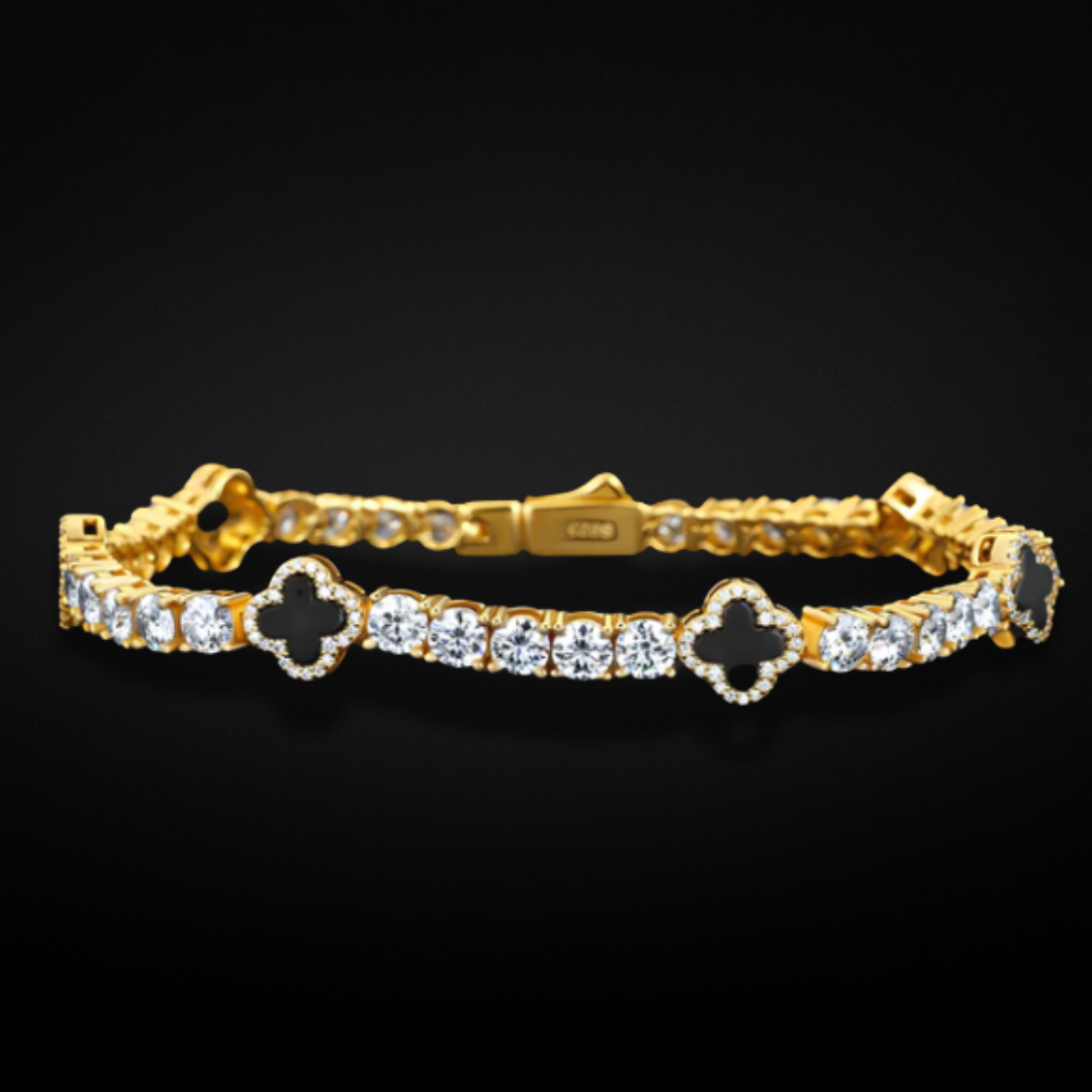MOISSANITE CLOVER TENNIS BRACELET - 18K GOLD