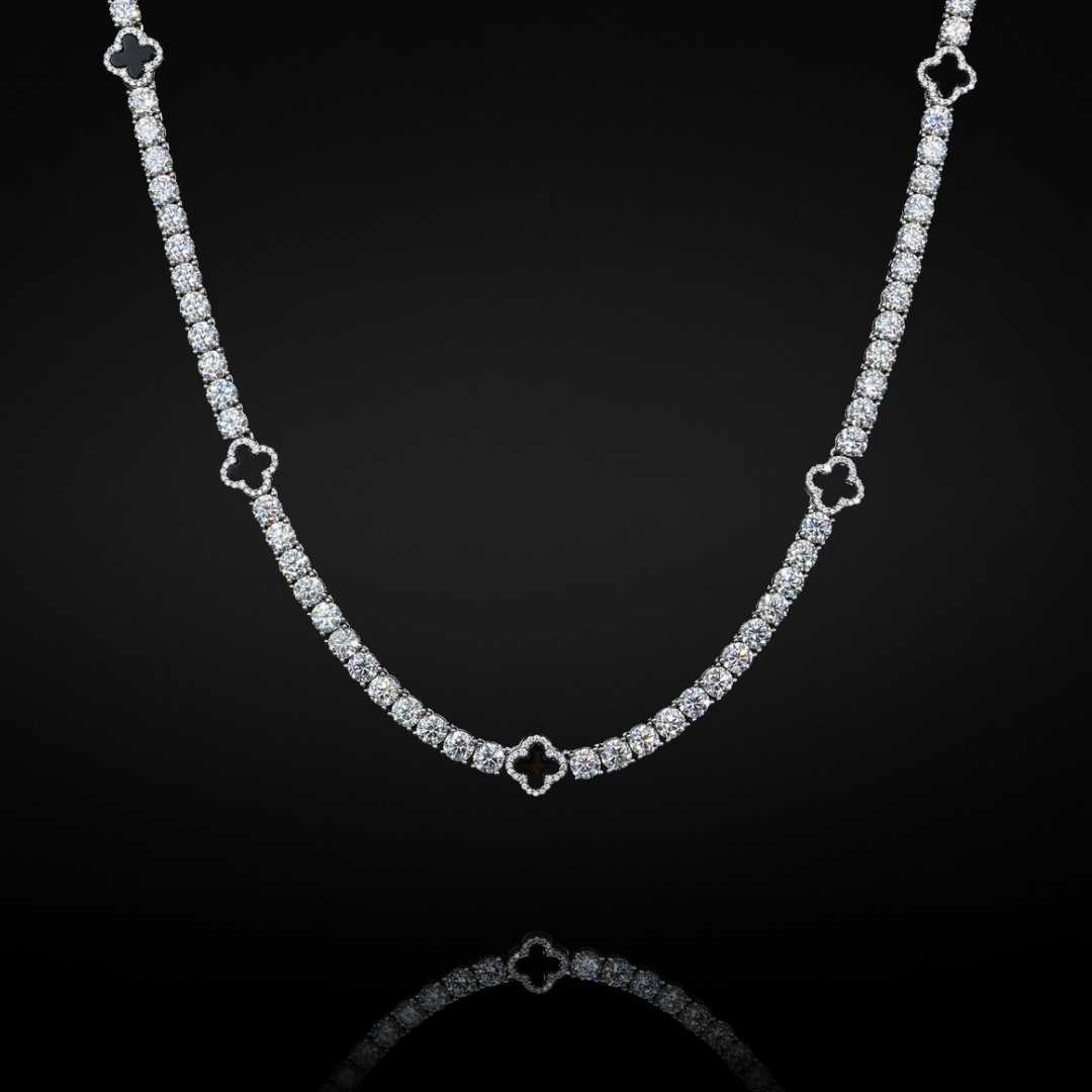 MOISSANITE BLACK CLOVER TENNIS CHAIN - WHITE GOLD